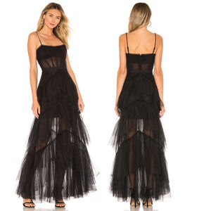 BCBGMAXAZRIA Corset Tulle Gown Tiered Ruffle Skirt Dark Whimsical Fairytale 8